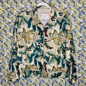 Vintage 80's Cream Fall Petite Sophisticate Silk Bomber Jacket